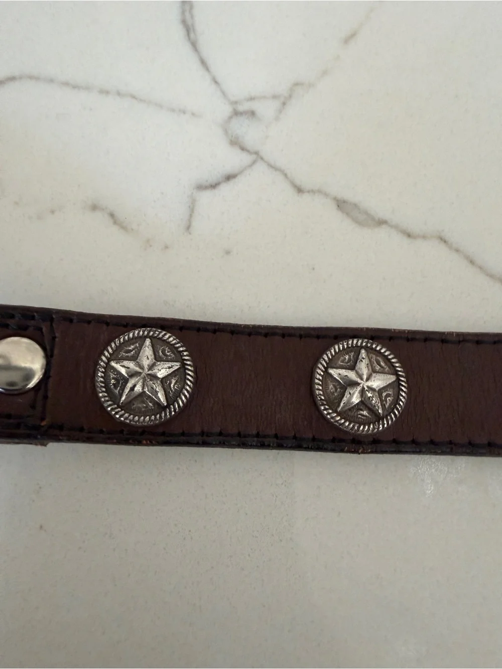 Brown Leather Dog Collar and Leash with Star Stud Accents